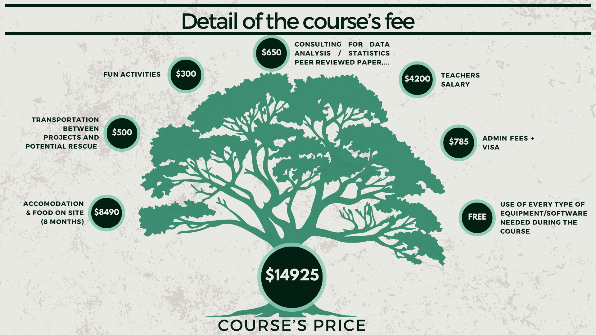 The price includes everything you need during the course for : 1 244$ / Month.
